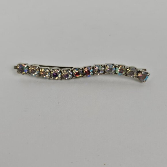 Vintage Crystal Rhinestone Aurora Borealis AB Hair Clip Bobby Pin Retro Wavy - Picture 4 of 10